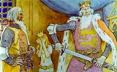 Старый король в гневе повернулся к оруженосцу вынув меч из ножен