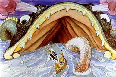 Морской Змей чудовище заглатывает корабль