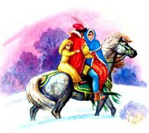 Белоснежка и принц Теодор верхом на коне