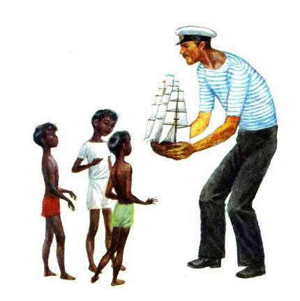 моряк с корабликом и дети