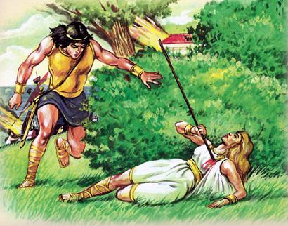 сражения Антиопа была смертельно ранена в грудь копьем и умерла на поле битвы у ног Тесея