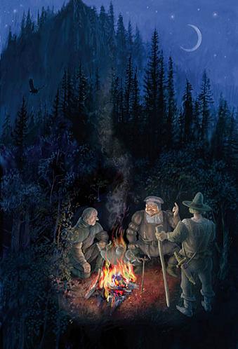 Братья охотники в ночном лесу
