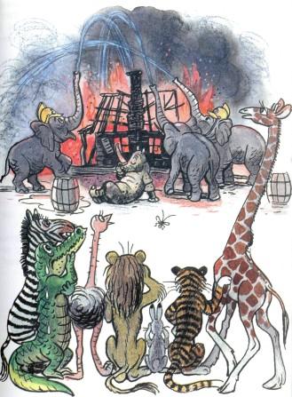 пожар слоны носорог жираф пепелище звери огонь