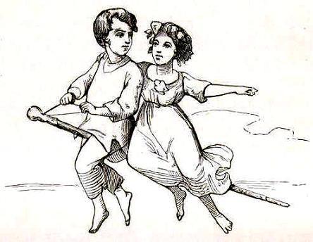мальчик и девочка летят на трости