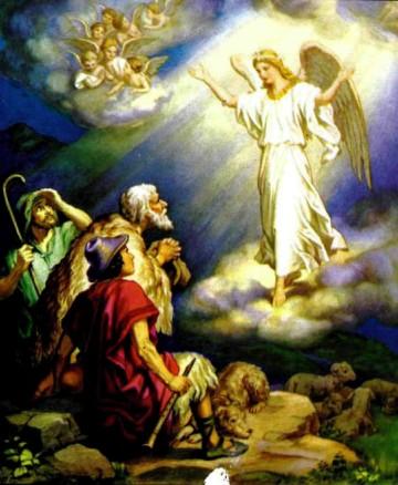 Ангелы возвещают пастухам о рождении Иисуса Христа.