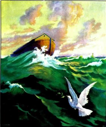 ковчег Ноя в открытом море и голубка