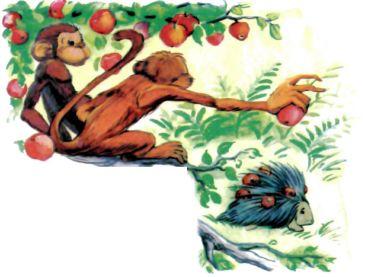 Две обезьянки на яблоне с яблоками