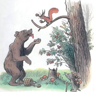 Дядя Миша медведь и белка орешки кидает