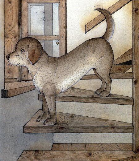 пес на лестнице