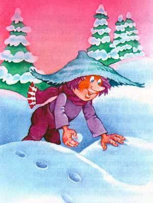 Гном Хёрбе играет в снежки