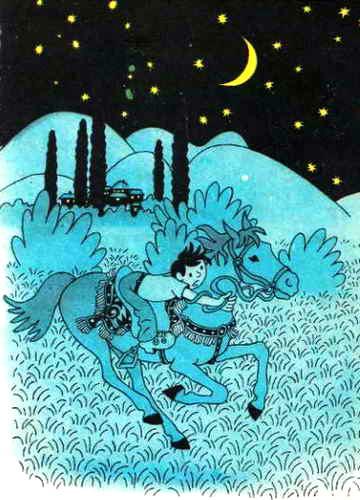 мальчик скачет верхом на лошади в ночи