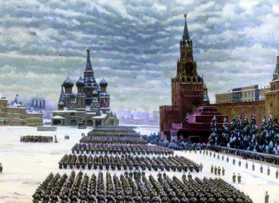 Парад на Красной площади в Москве 7 ноября 1941 года. С картины К. Юона.