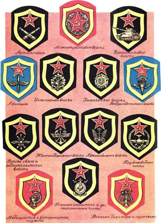 Нарукавные знаки с эмблемами по роду войск части.
