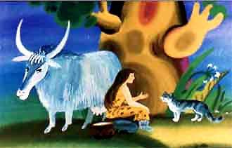 женщина дикая корова и кошка