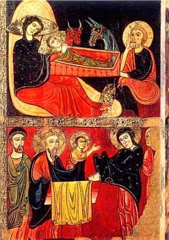 «Рождество» и «Поклонение волхвов» (каталонские фрески XII в.).