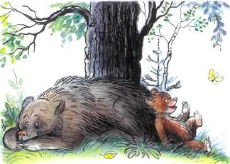 медведица и медвежонок под деревом