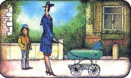 Мэри Поппинс с коляской и Джейн