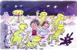 мальчик и девочка и инопланетяне на луне марсе