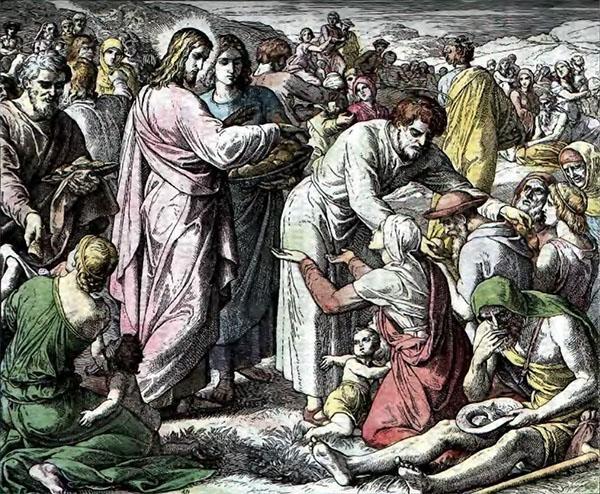 Иисус велит ученикам раздавать хлеб