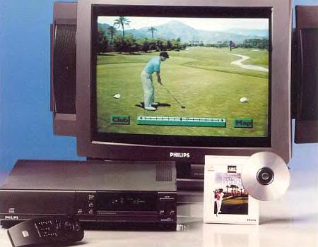 Мультимедиа-системы CD-I больше похожи на видеомагнитофоны, чем на обычные компьютеры. На экране телевизора воспроизводится курс игры в гольф, записанный на интерактивном компакт-диске фирмы «Филипс».