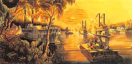 Река Миссисипи в середине XIX в., судя по акварели современника, выглядела очень живописно.