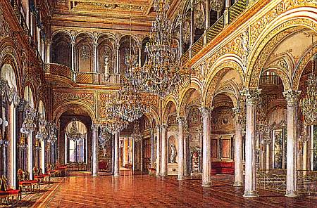 Как выглядел Павильонный зал Малого Эрмитажа в середине XIX в., можно судить по акварели того времени.