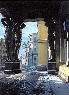 Десять фигур атлантов при входе в Новый Эрмитаж создал в 1844–1849 гг. скульптор А.И. Теребенев.