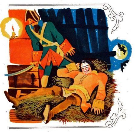 Петр Первый спит на сеновале и солдат с саблей