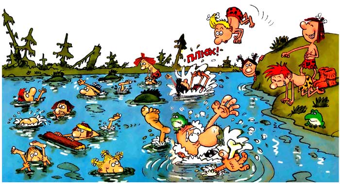 Неандертальцы в воде реке озере пруду