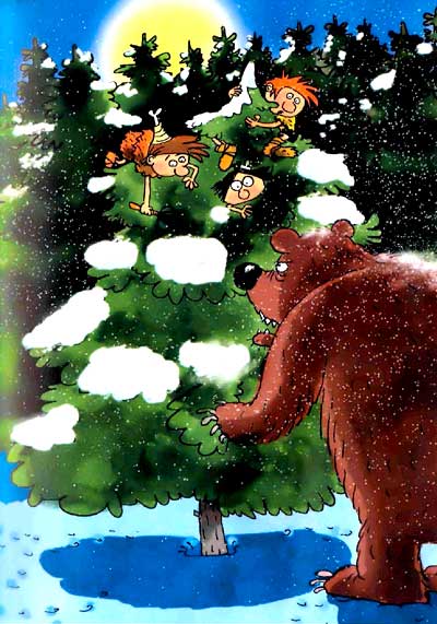 Неандертальские мальчики залезли на елку спасаясь от медведя