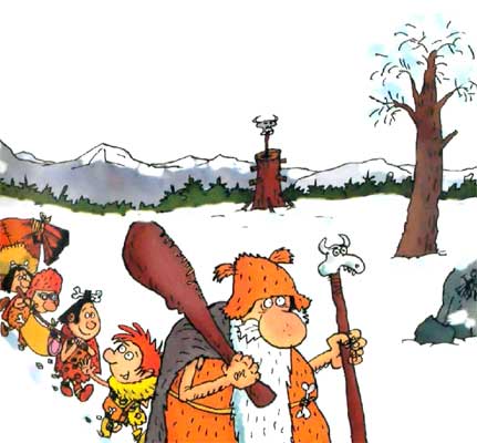 Неандертальцы идут по снегу