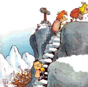 Неандертальцы поднимаются по ступенькам в гору
