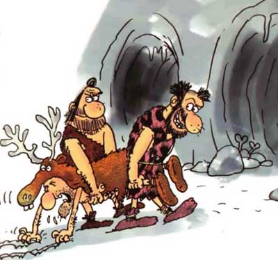 Неандертальцы древние люди тащат добычу в пещеру
