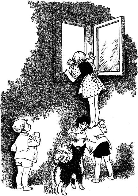 дети подсматривают через окно