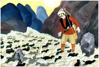 Охотник Харибу на него с горы, как поток, обрушились черные и белые суслики. С ног сбивают, бегут, бегут. 