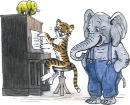 слон слоненок и тигр тигренок играют на пианино