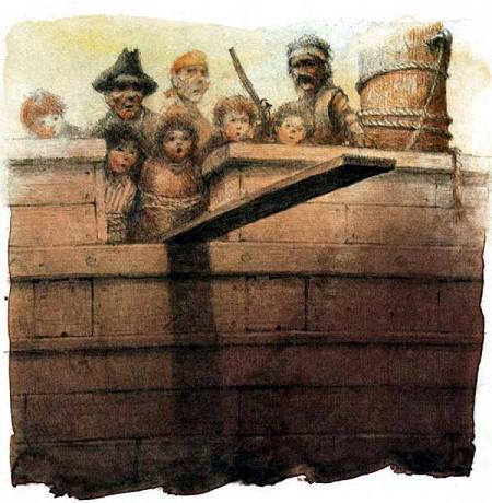 пираты сбрасывают детей с борта по доске