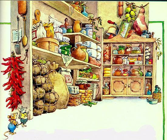 Полевая мышь и городская в кладовой с продуктами