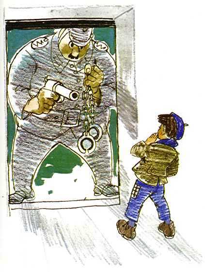 жандарм полицейский с оружием в дверях