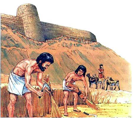Город Иерихон, стоявший на берегу реки Иордан, был окружен стенами, защищавшими амбары от грабителей. Крестьяне работали в поле за крепостной стеной
