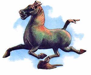 Бронзовая статуэтка летящего коня, прекрасный образчик искусной ханьской работы.