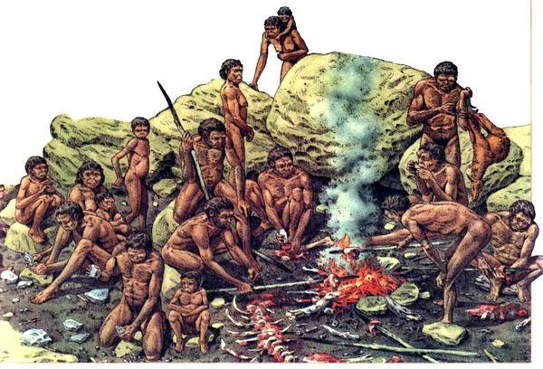 Китай 500.000 лет назад. Группа Homo erectus устраивается на ночную стоянку. Разожжен костер, который также помогает отгонять диких животных, мясо разрублено на куски.
