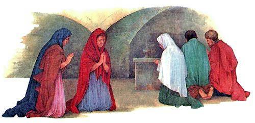 В страхе за свою жизнь христиане тайно встречались в катакомбах (подземных захоронениях), чтобы вместе молиться.