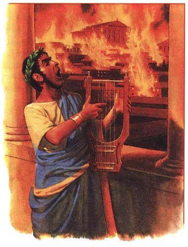 Нерон, который отличался тщеславием и считал себя великим музыкантом, музицировал на лире, наблюдая за огромным пожаром.