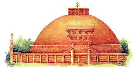 Когда Будда умер, части его тела захоронили по всей Индии под куполообразными сооружениями, которые называются «ступами».