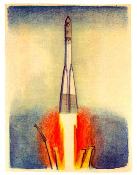 ракета поднимает Юрия Гагарина в космос