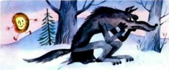 волк сидит на пне в заснеженом лесу