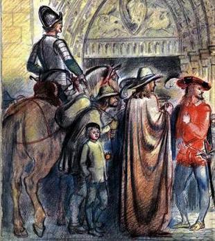 средневековый рыцарь на коне в толпе
