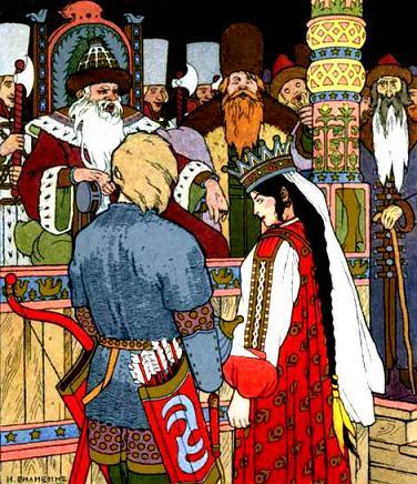 Иван-царевич привел Елену-Прекрасную во дворец к царю Кусману.