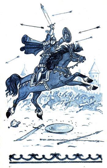 Еруслан Лазаревич на коне под стрелами
